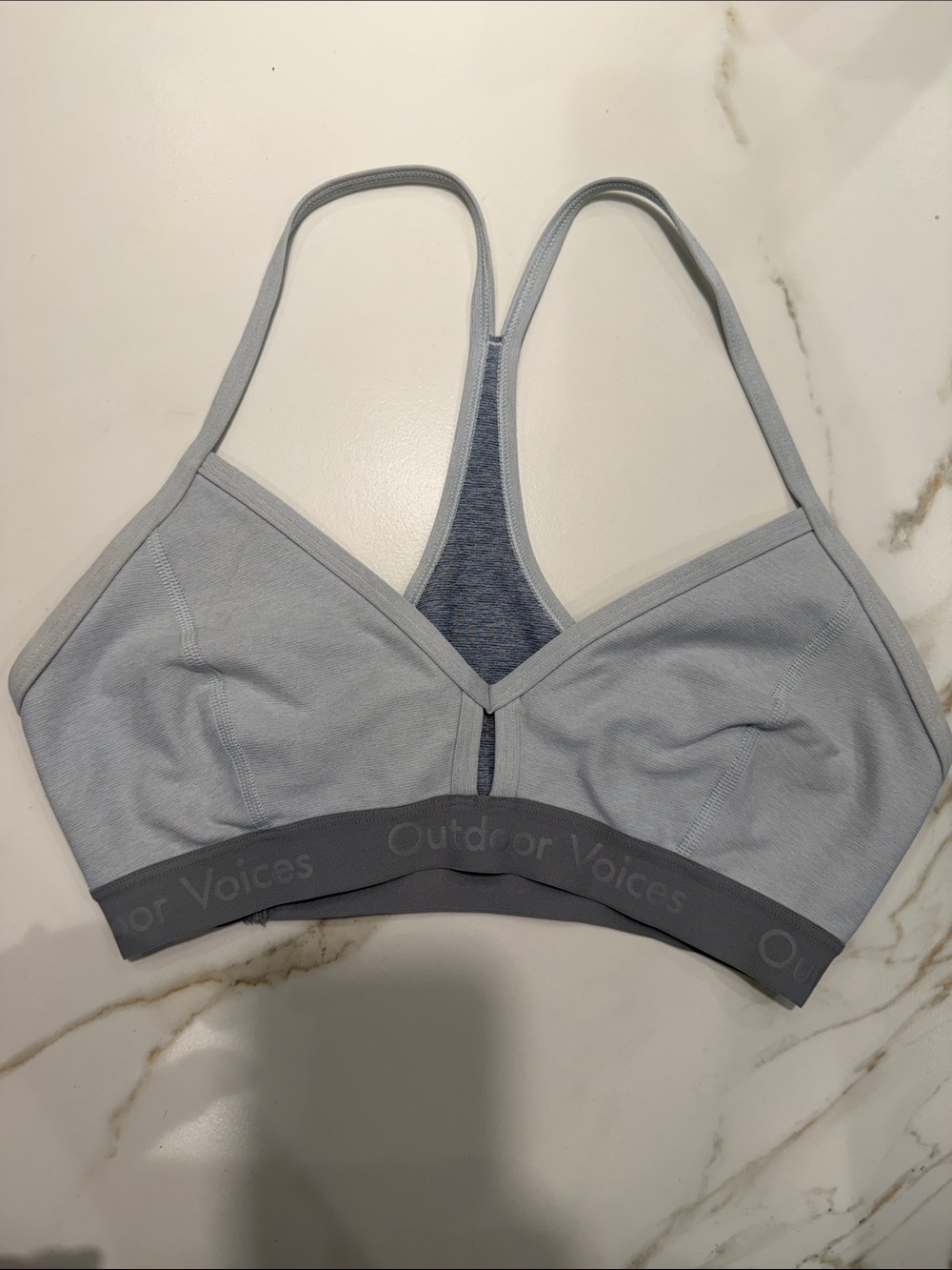 Outdoor Voices Pale Blue Racerback Bralette with Gray Band